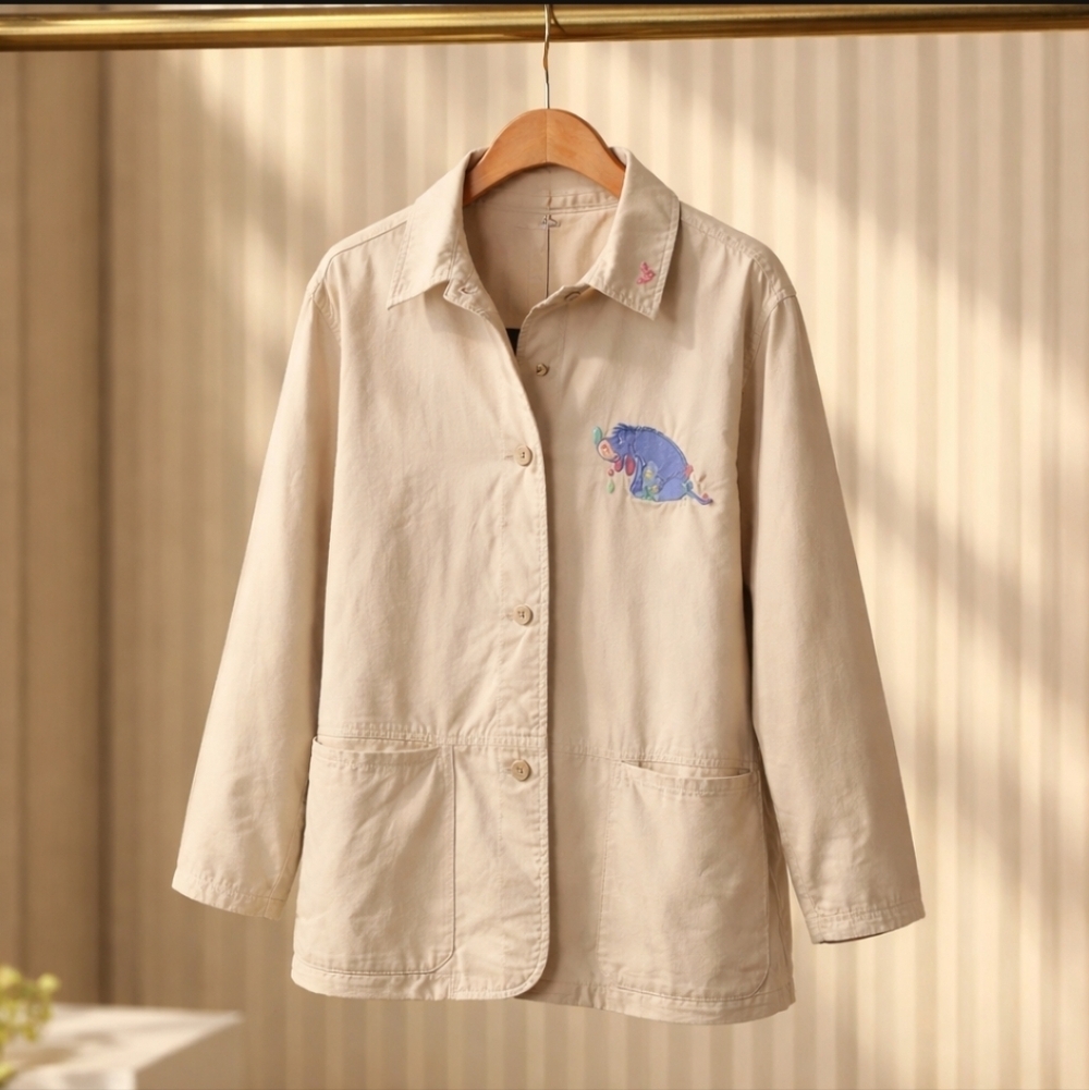 Disney Vintage Cream Utility Jacket with Eeyore Embroidered Detail Size Large - Picture 11 of 14